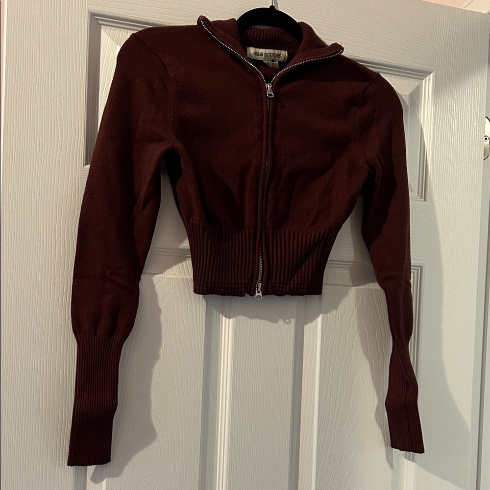 Urban Outfitters Burgundy Brown Zip-Up Sweater